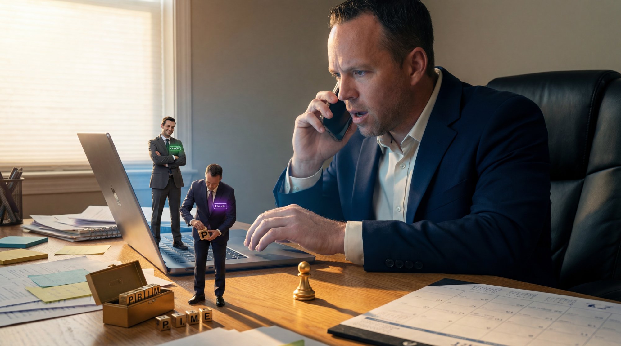 CEO orchestrating AI agents at desk